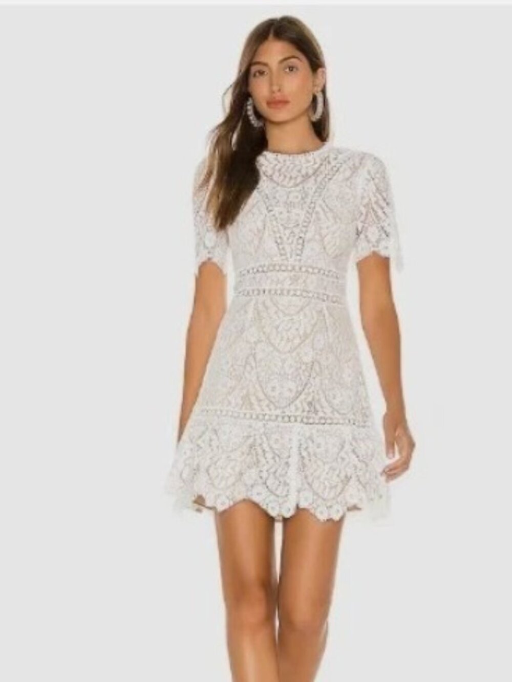 SAYLOR Darian Star White Lace Mini Dress Open Back Large - Excellent